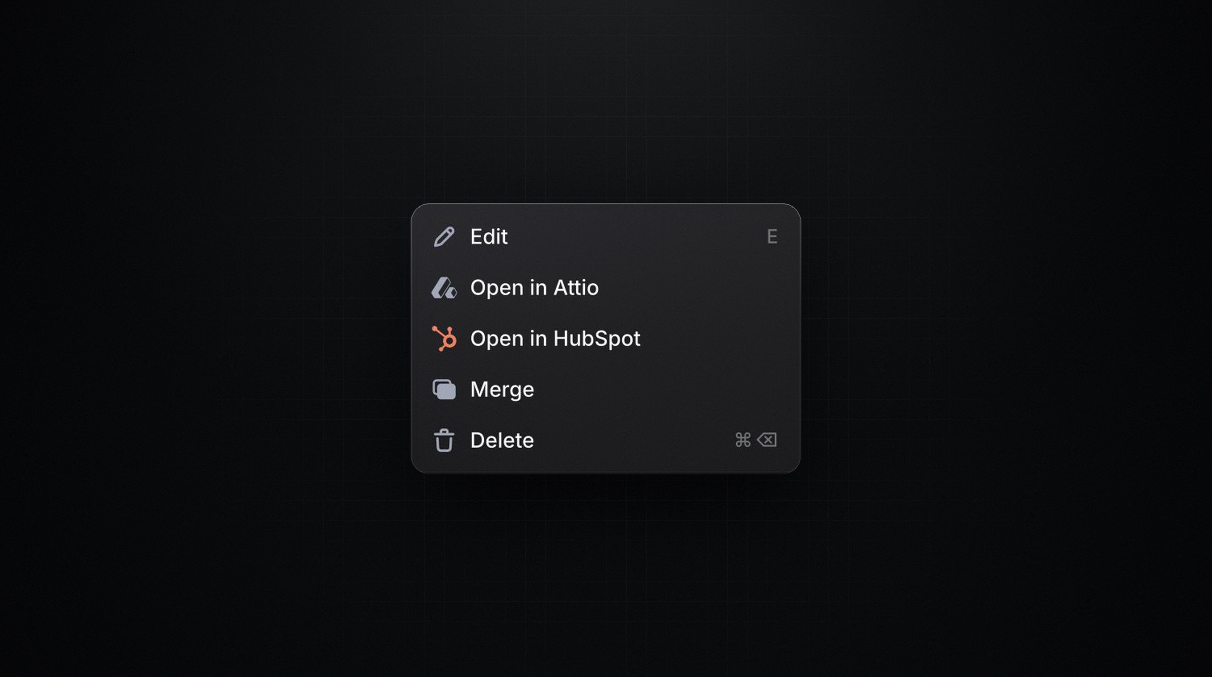 A company's menu in Productlane with Open in Attio and Open in HubSpot
