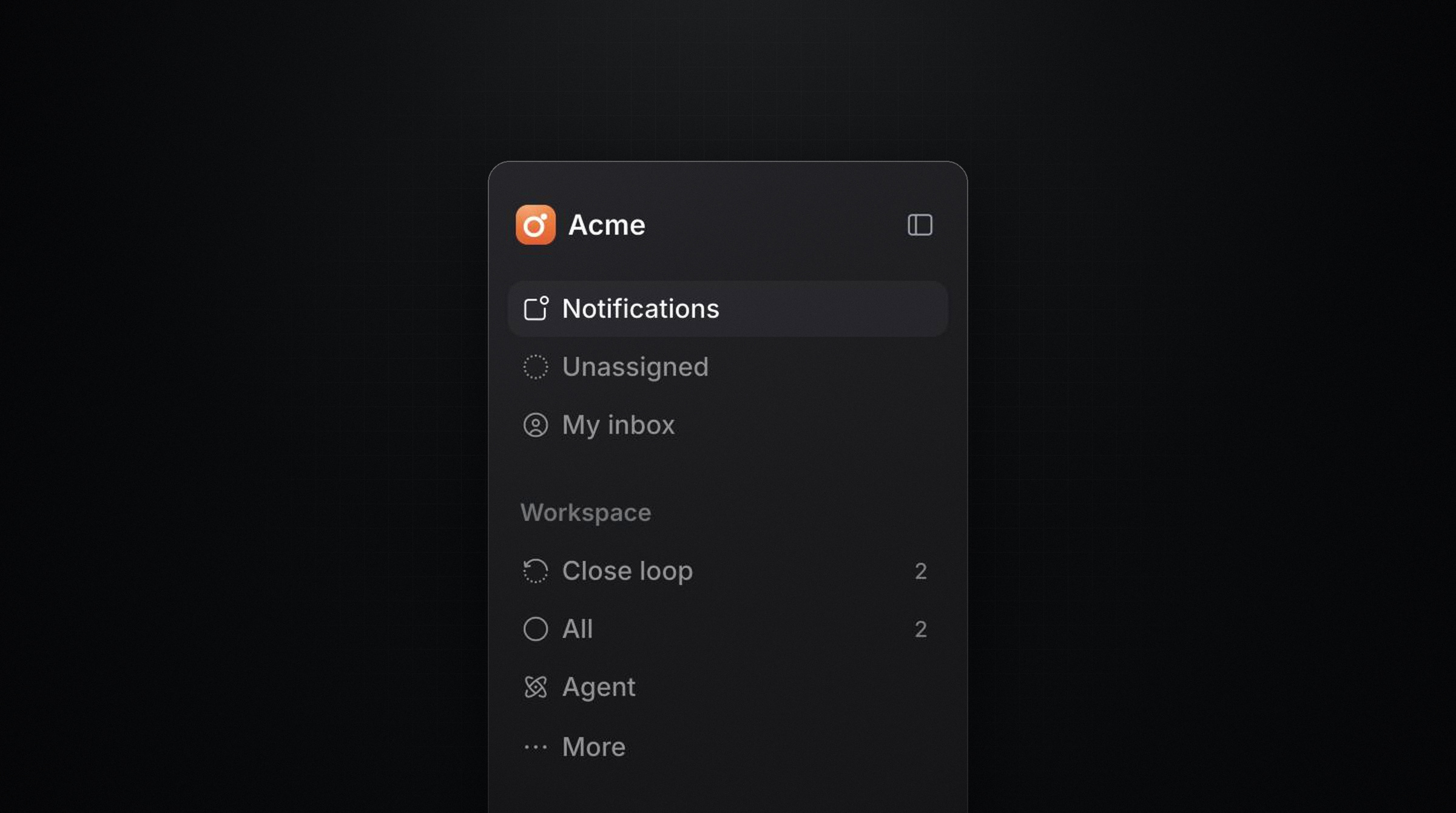 The new sidebar in an example workspace, with Notifications selected at the top, above the inbox and workspace pages