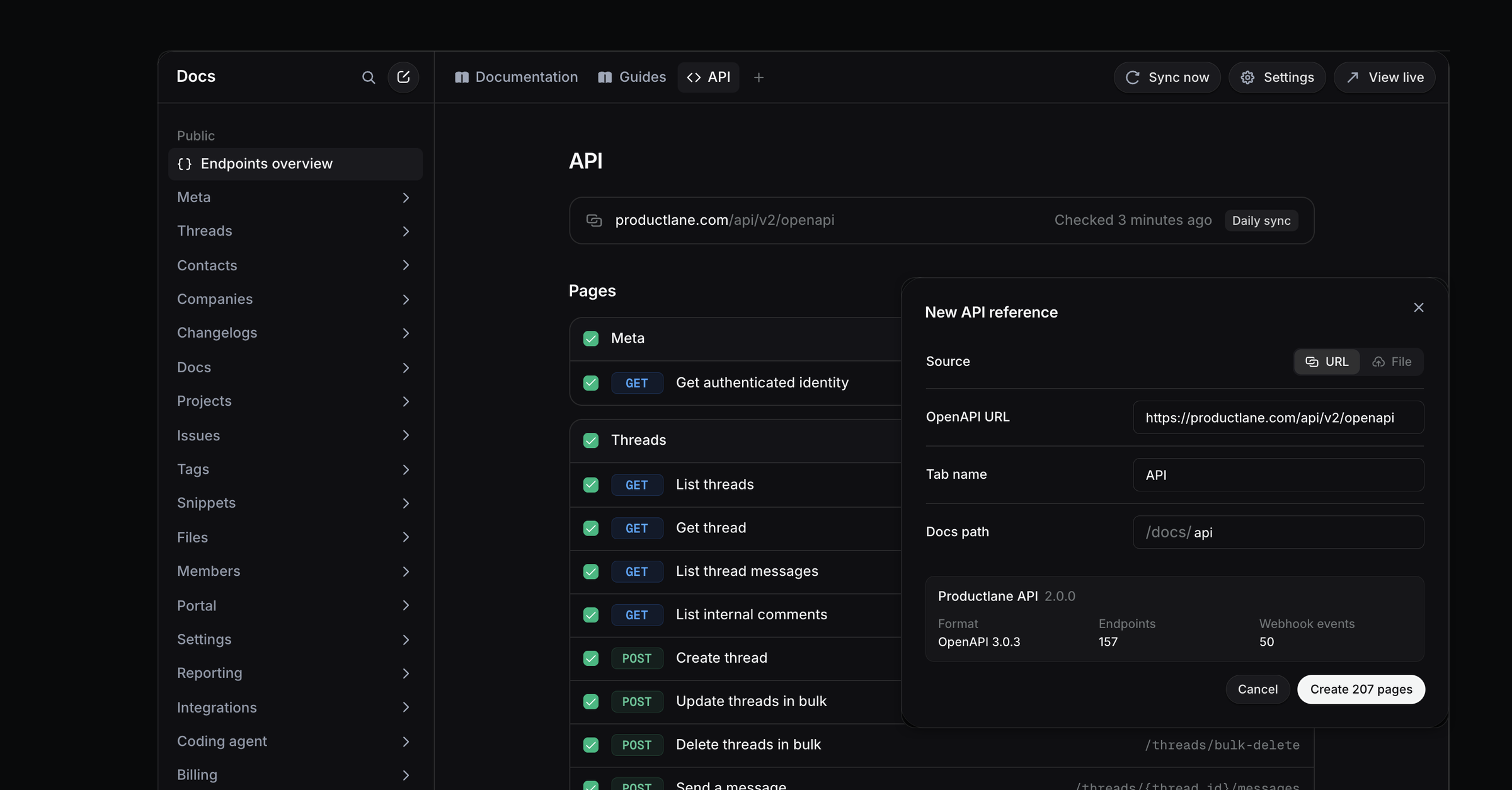 API reference from OpenAPI