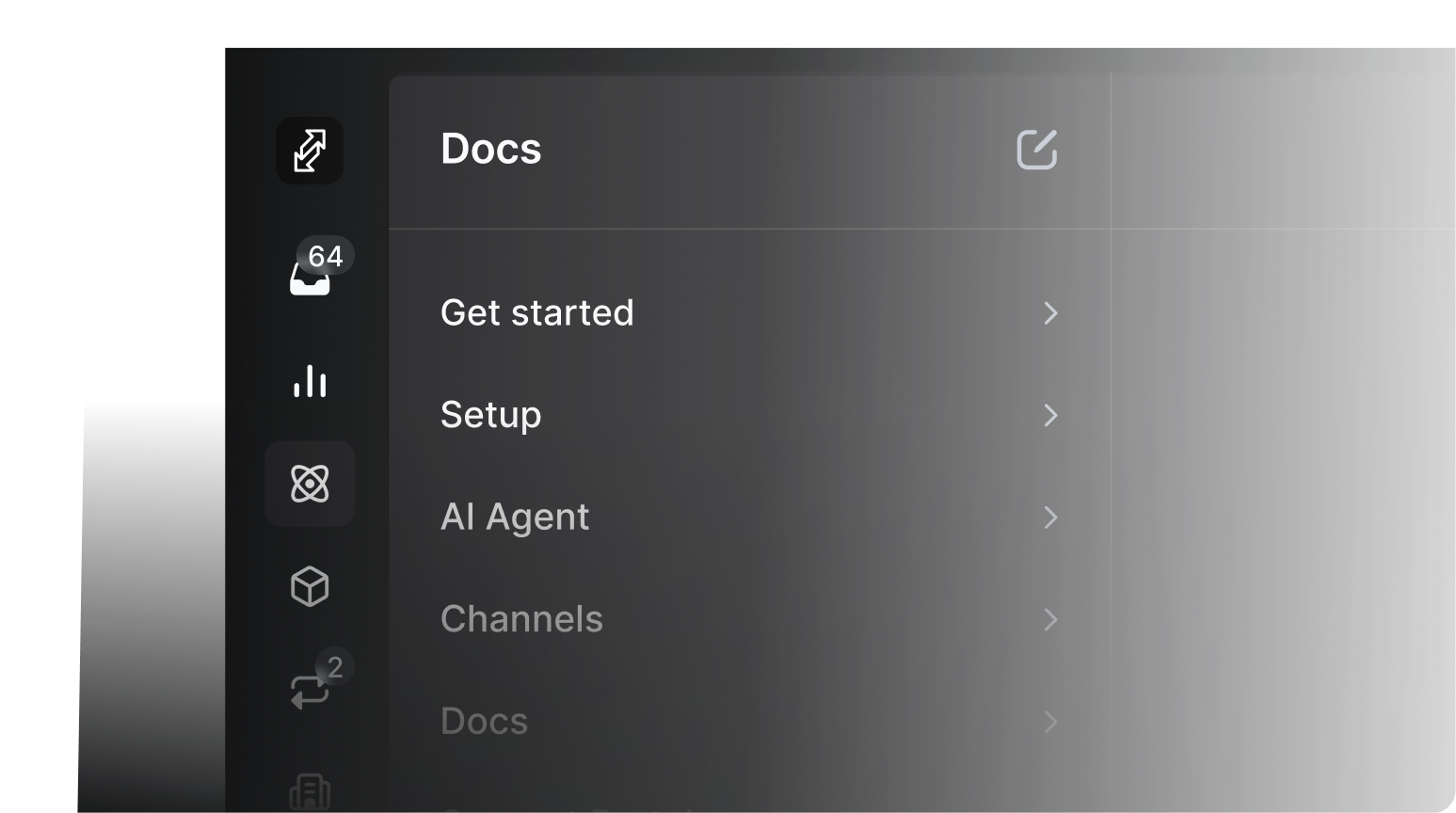 Docs navigation panel in the Productlane app