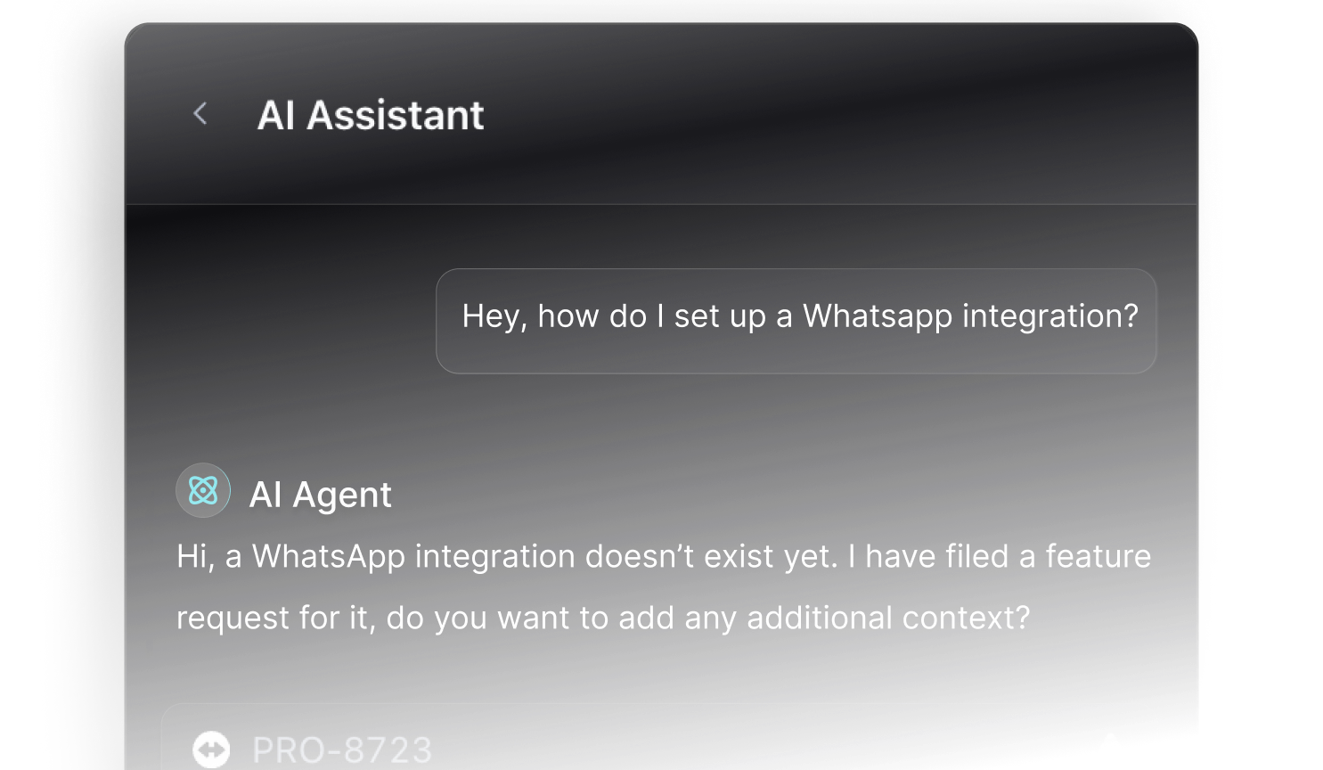 AI Assistant filing a feature request from a customer question